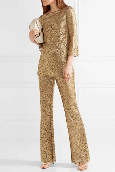 Shop Michael Kors Metallic Guipure Lace Flared Pants