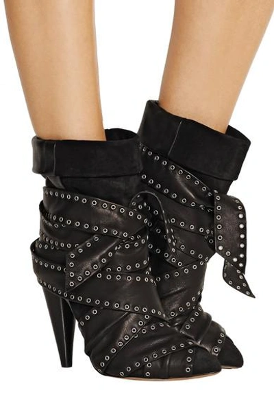 Shop Isabel Marant Aleen Belted Leather And Suede Ankle Boots In Black