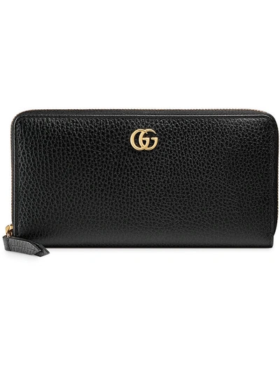 Shop Gucci Gg Marmont Leather Zip-around Wallet In Black