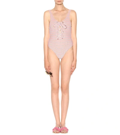 Shop Mara Hoffman Terry Lace-up Maillot In Multicoloured