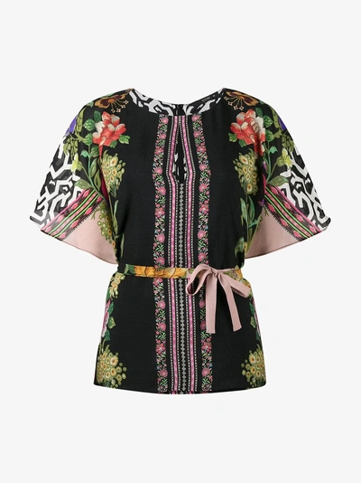 Shop Etro Cape Sleeve Floral Print Blouse In Black