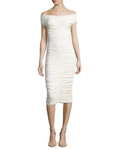 The Row Hali Ruched Off-the-shoulder Dress In Ivory