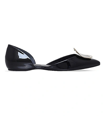 Roger Vivier Chips Strass Patent-leather Ballerina Flats In Black