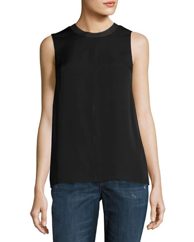 Vince Sleeveless Seam-front Top In Black