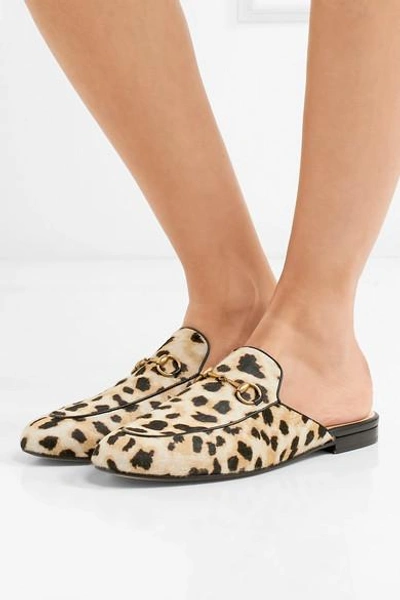 Shop Gucci Princetown Horsebit-detailed Leopard-print Calf Hair Slippers In Leopard Print