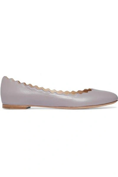 Shop Chloé Lauren Scalloped Leather Ballet Flats In Gray