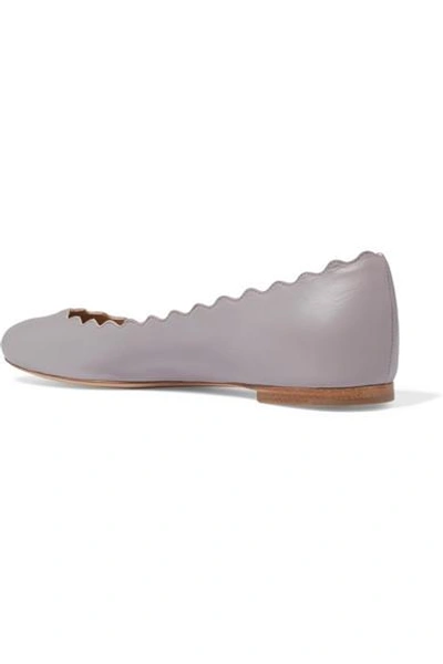 Shop Chloé Lauren Scalloped Leather Ballet Flats In Gray