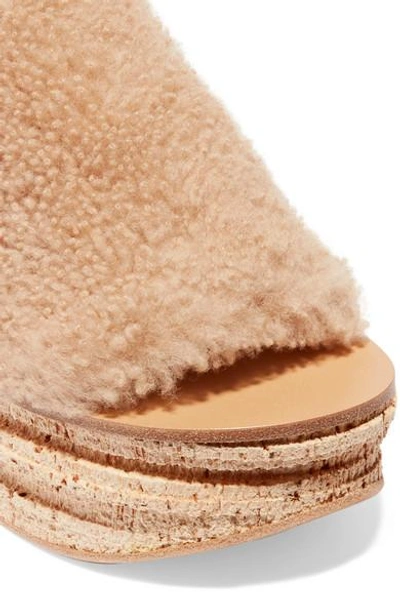 Shop Chloé Camille Shearling Platform Slides In Beige