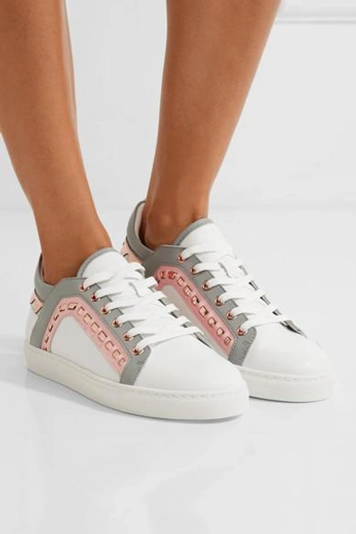 Shop Sophia Webster Riko Metallic-trimmed Leather Sneakers In White
