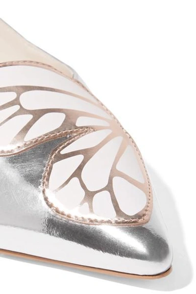 Shop Sophia Webster Butterfly Appliquéd Metallic Leather Point-toe Flats In Silver