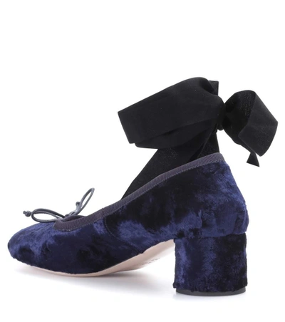 Shop Miu Miu Velvet Ballerina Pumps In Blue