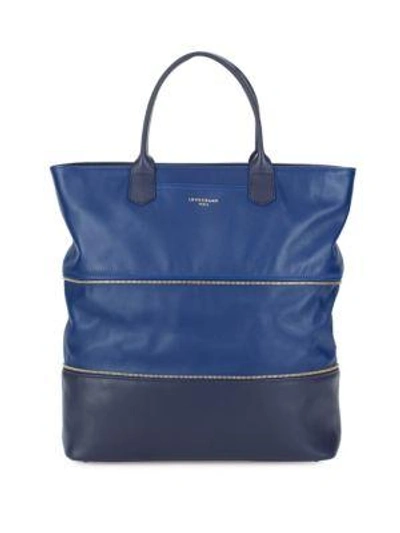 Longchamp Colorblock Leather Tote In Blue