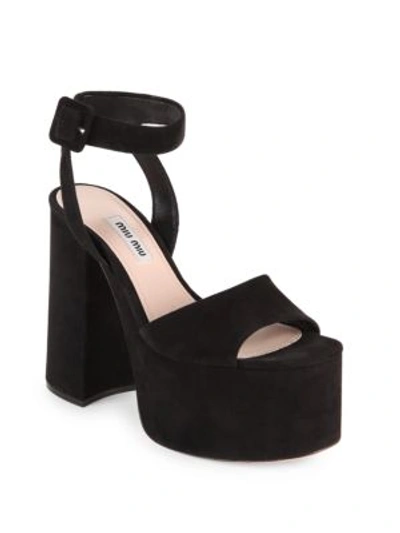 Shop Miu Miu Suede Ankle-strap Platform Sandals In Black