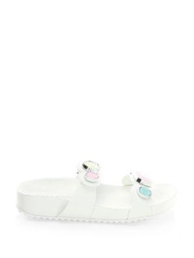 Shop Sophia Webster Becky Gem Leather Slides In White