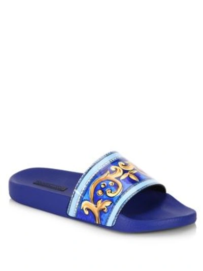 Shop Dolce & Gabbana Scroll Slides In Blue Flower
