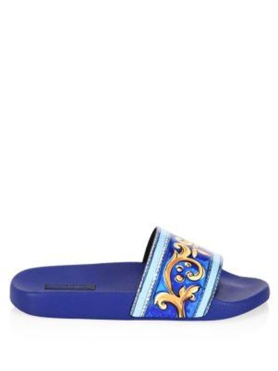 Shop Dolce & Gabbana Scroll Slides In Blue Flower