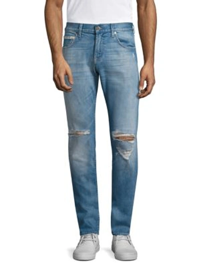 7 For All Mankind Paxtyn Distressed Skinny Jeans, Medium Blue In Outlaw