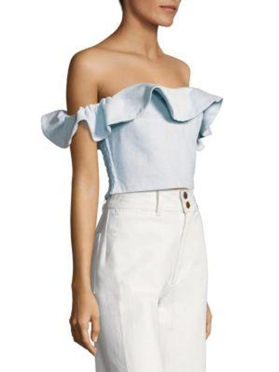 Shop Apiece Apart Florian Off-the-shoulder Top In Bleached Denim