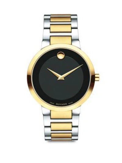 Shop Movado Modern Classic Two-tone Stainless Steel Bracelet Watch In Black Gold