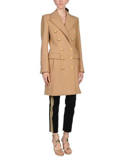 Shop Balmain Coats In Sand