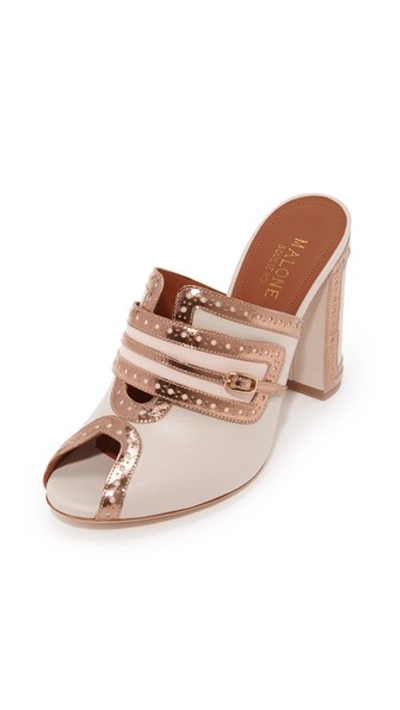 Malone Souliers Mabel Peep Toe Mules In Light Grey/pink/rose Gold