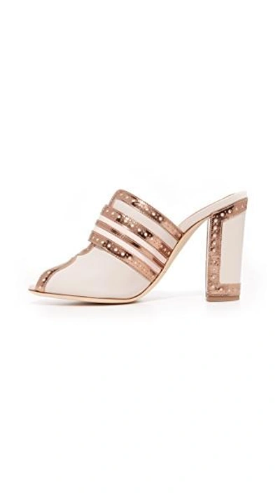 Shop Malone Souliers Mabel Peep Toe Mules In Light Grey/pink/rose Gold