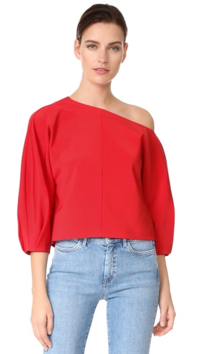 Tibi Sculpted Sleeve One Shoulder Top In Elia Red