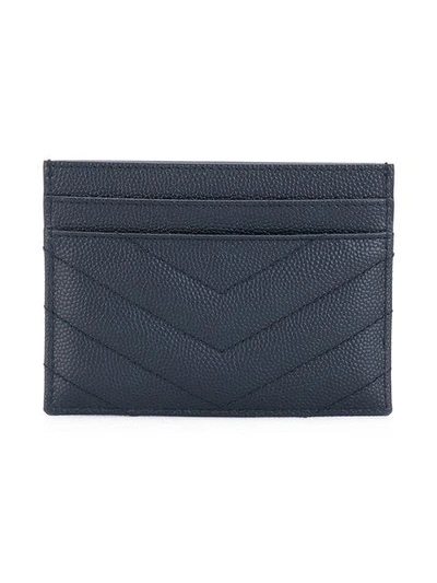 Shop Saint Laurent Monogram Grained-leather Cardholder In Blue