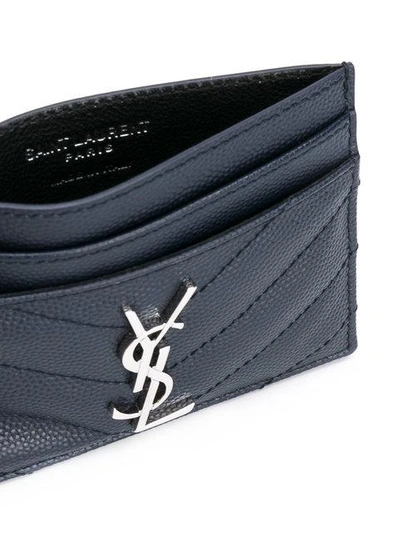 Shop Saint Laurent Monogram Grained-leather Cardholder In Blue