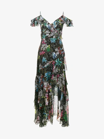 Shop Peter Pilotto Sleeveless Ruffle Floral Print Dress In Black
