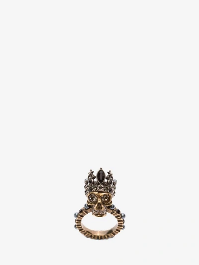 Shop Alexander Mcqueen King Skull Ring In Gold/silver