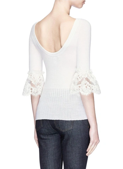 Shop Oscar De La Renta Flared Lace Cuff Merino Wool Top