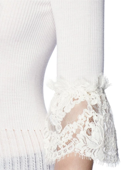 Shop Oscar De La Renta Flared Lace Cuff Merino Wool Top