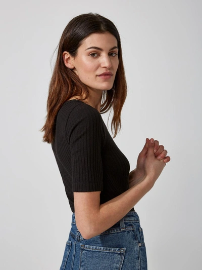 Shop Frank + Oak Cotton-modal Elbow-sleeve Knit Top In True Black