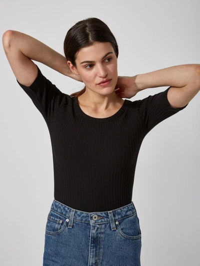 Shop Frank + Oak Cotton-modal Elbow-sleeve Knit Top In True Black