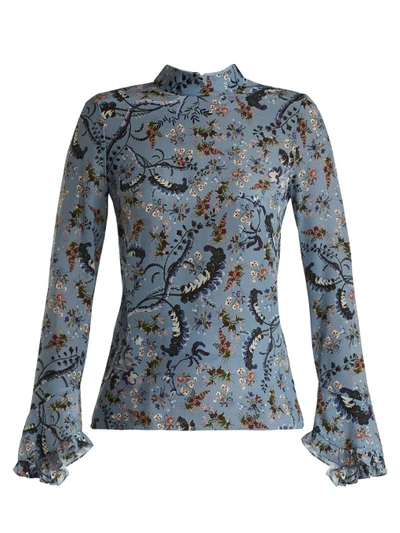 Erdem Lindsey Floral-print Silk Crepe De Chine Blouse In Blue Print