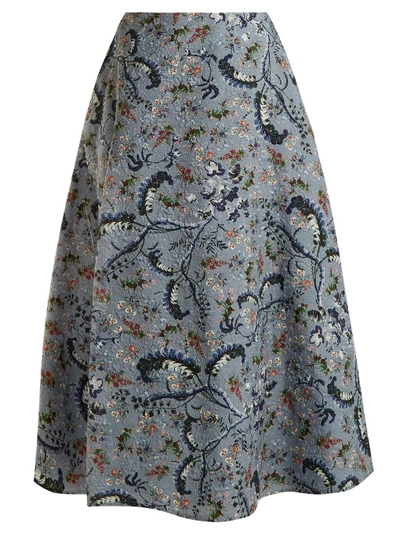 Erdem Tiana Paisley Vine-print Matelassé Skirt In Blue Print