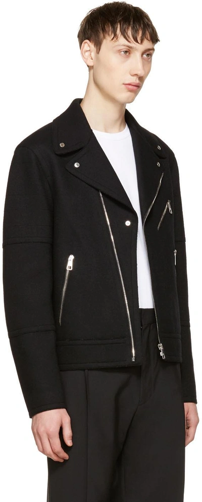 Shop Neil Barrett Black Raw Cut Wool Biker Jacket