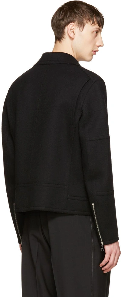 Shop Neil Barrett Black Raw Cut Wool Biker Jacket