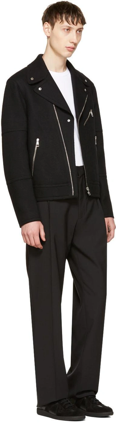 Shop Neil Barrett Black Raw Cut Wool Biker Jacket