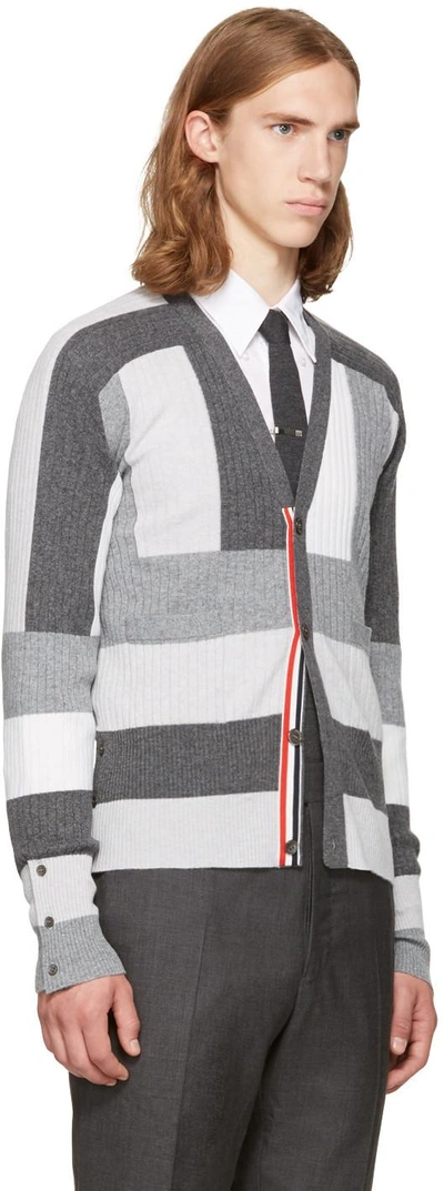 Shop Thom Browne Grey Saddle Sleeve V-neck Cardigan