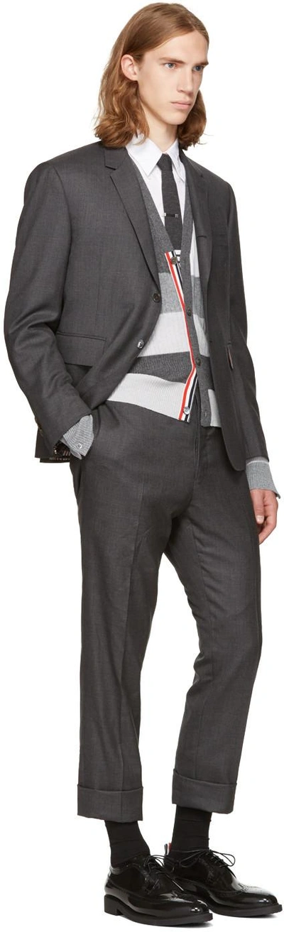 Shop Thom Browne Grey Saddle Sleeve V-neck Cardigan