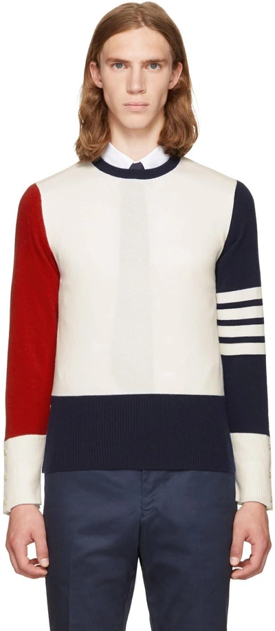 Shop Thom Browne Tricolor Classic Funmix Crewneck Pullover In Rwbwht 960
