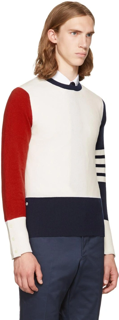 Shop Thom Browne Tricolor Classic Funmix Crewneck Pullover In Rwbwht 960