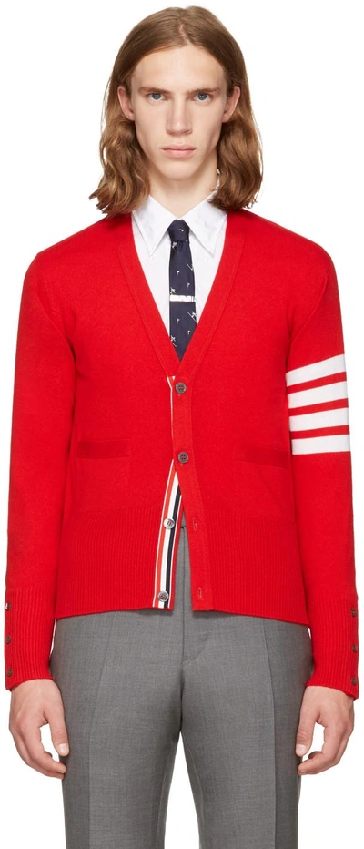 Shop Thom Browne Red Classic V-neck Cardigan