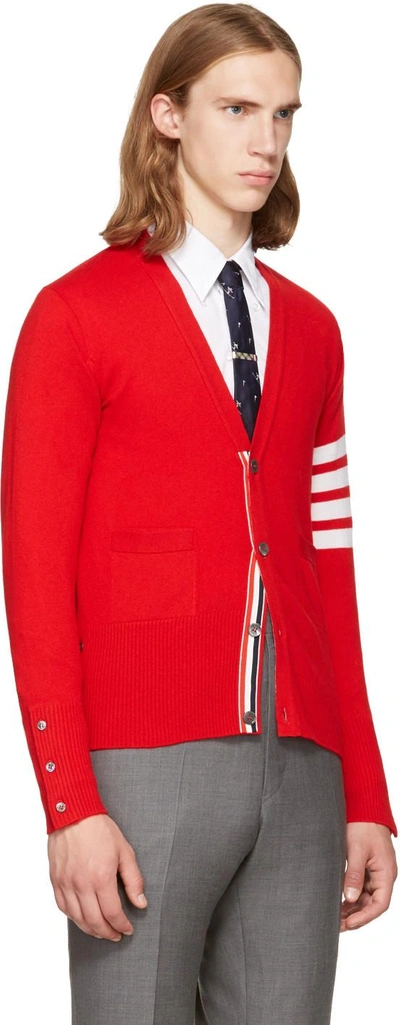 Shop Thom Browne Red Classic V-neck Cardigan