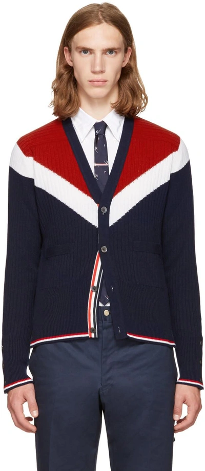 Shop Thom Browne Tricolor Saddle Sleeve V-neck Cardigan