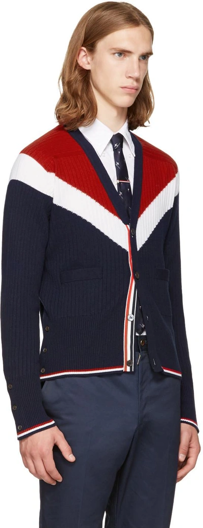 Shop Thom Browne Tricolor Saddle Sleeve V-neck Cardigan