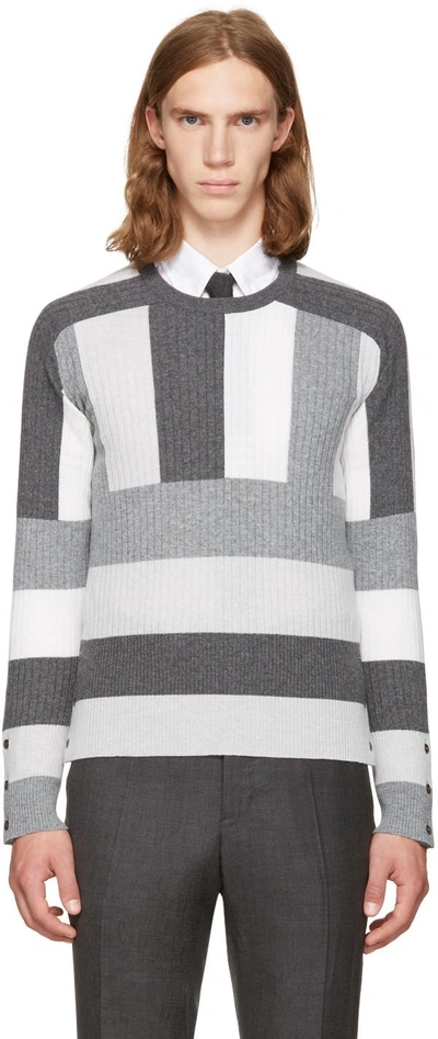 Shop Thom Browne Grey Saddle Sleeve Crewneck Pullover In Tonal Grey 982