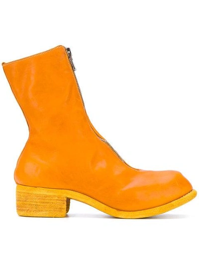 Shop Guidi Front Zipped Boots In Yellow & Orange